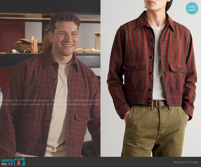 Ralph Ralph Lauren Checked Woven Shirt Jacket In Red/black worn by Evan Buckley (Oliver Stark) on 9-1-1
