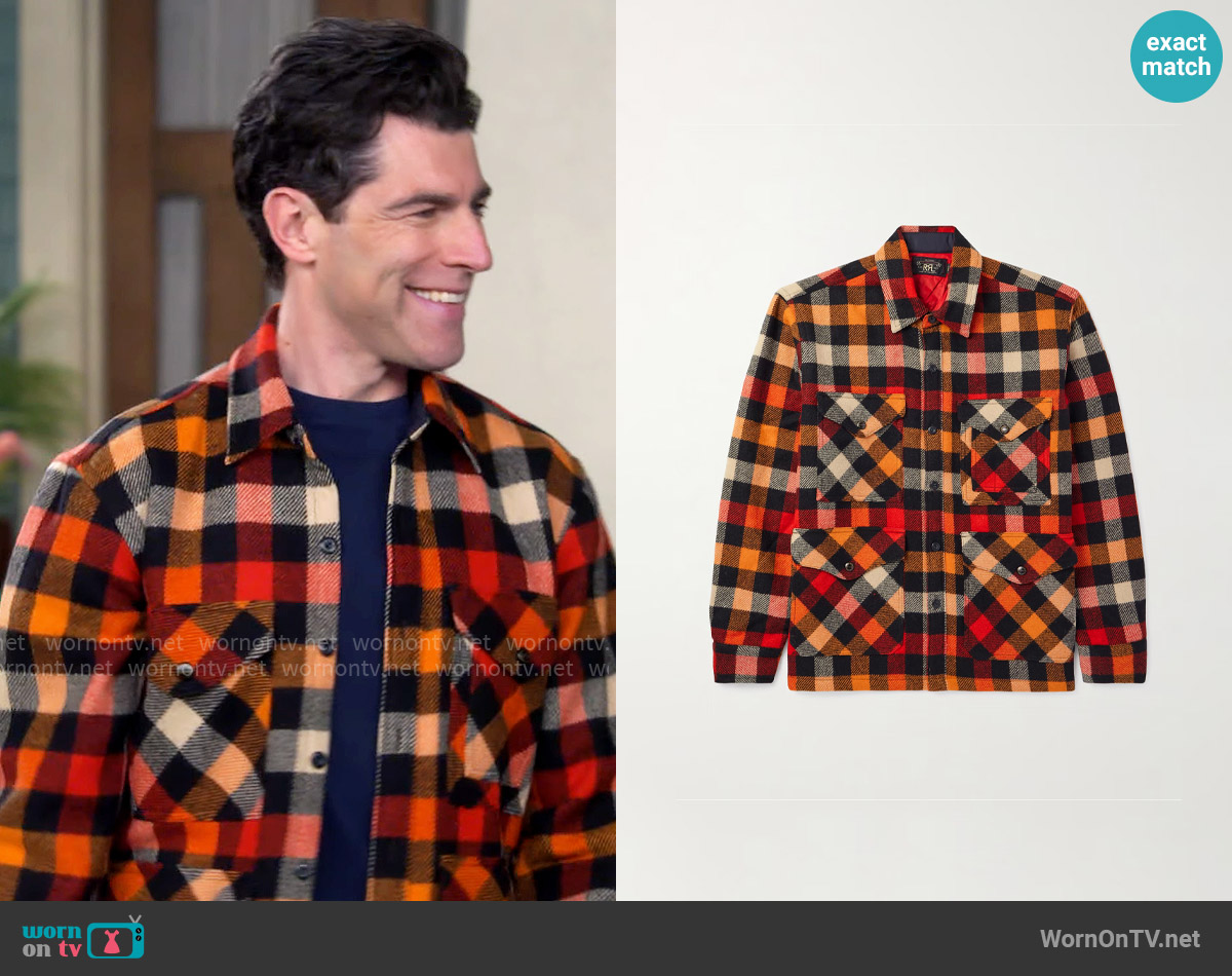 RRL Checked Wool Shirt Jacket worn by Dave Johnson (Max Greenfield) on The Neighborhood