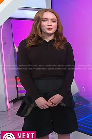Sadie Sink’s brown polo sweater and layered shorts on Today