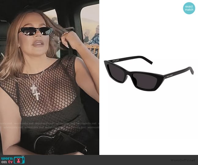 Saint Laurent Sleek Acetate Cat-Eye Sunglasses worn by Khloe Kardashian (Khloe Kardashian) on The Kardashians
