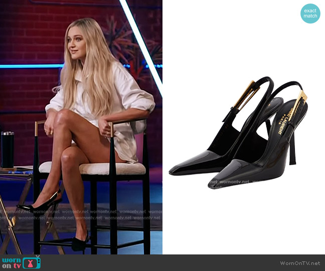 Saint Laurent Lee Patent Leather Slingback Pumps worn by Kelsea Ballerini on The Voice