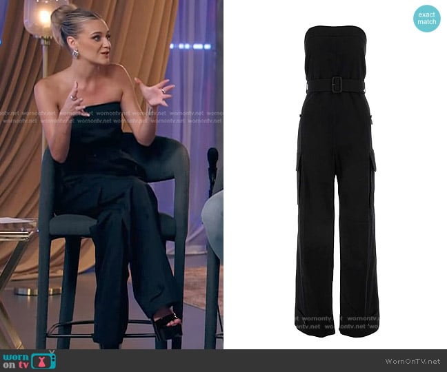 Saint Laurent Strapless Belted Cotton Jumpsuit worn by Kelsea Ballerini on The Voice