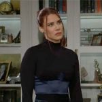Sally’s black and blue long sleeved top on The Young and the Restless