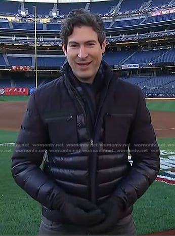 Sam Brock’s black down jacket on Today