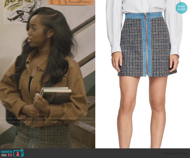Sandro Maryjane Denim Trim Tweed Skirt worn by Amina Simms (Alexis Chikaeze) on All American