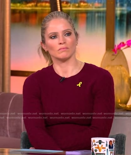 Sara’s burgundy cable knit sweater on The View