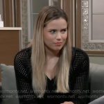 Sasha’s black open knit v-neck sweater on General Hospital