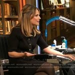 Savannah Guthrie’s black ribbed knit mini dress on The Drew Barrymore Show