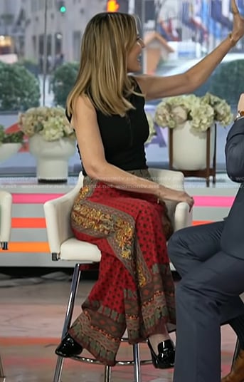Savannah’s black zip top and red print pants on Today