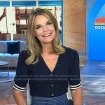Savannah’s navy stripe short sleeve cardigan and denim skirt on Today