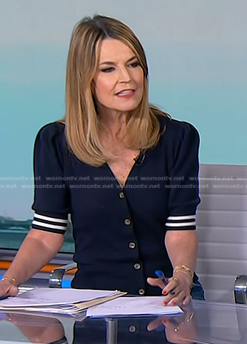 Savannah’s navy stripe short sleeve cardigan on Today