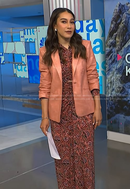 Morgan’s pink print top and leather blazer on NBC News Daily