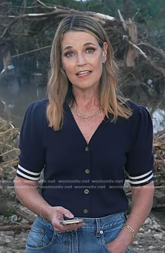 Savannah’s navy stripe short sleeve cardigan on Today