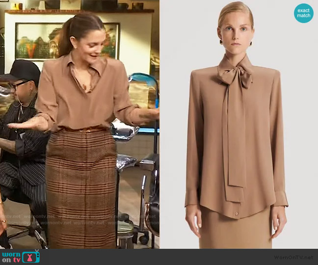 Scanlan Theodore Silk Shoulder Pad Shirt worn by Drew Barrymore on The Drew Barrymore Show