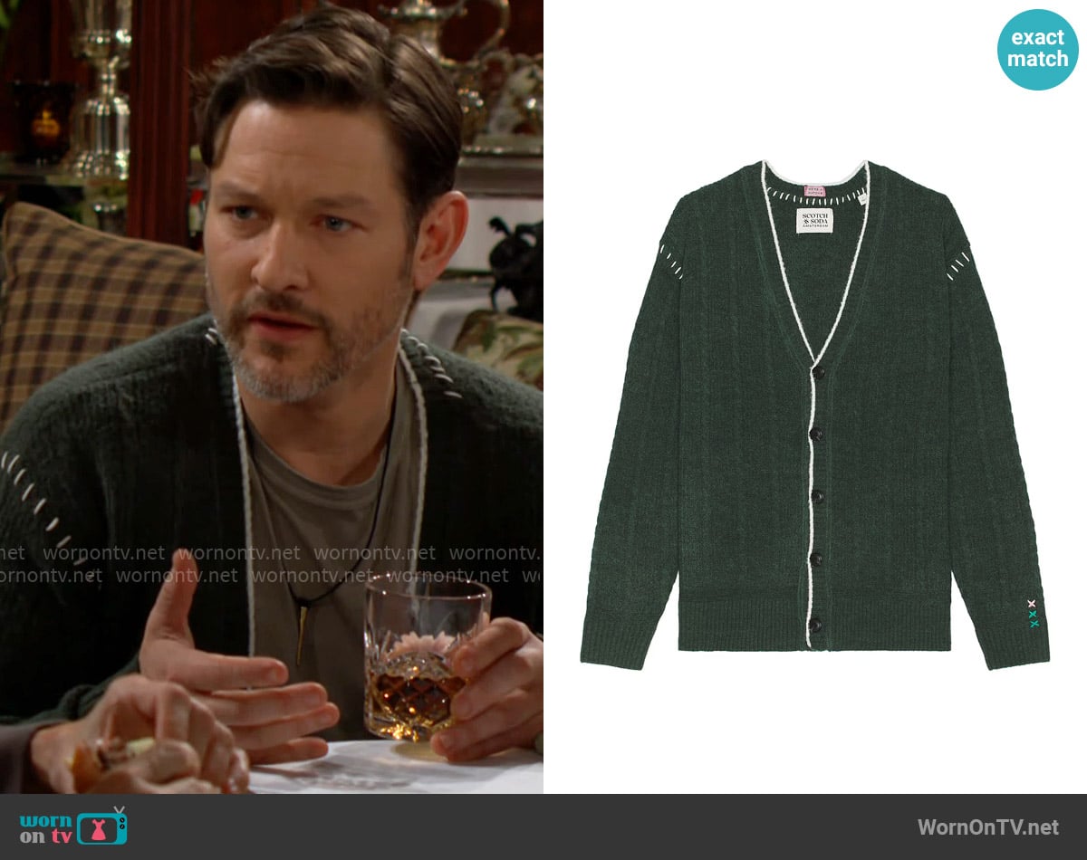 Scotch & Soda Alpaca Dropped Shoulder Cardigan worn by Daniel Romalotti (Michael Graziadei) on The Young and the Restless