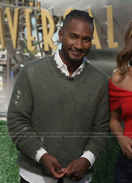 Scott’s green distressed sweater on Access Hollywood