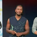 Scott’s blue abstract vest on Access Hollywood