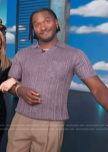 Scott’s purple knit polo on Access Hollywood