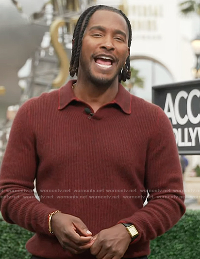 Scott’s red knit collared sweater on Access Hollywood