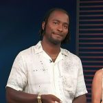 Scott’s white paisley print shirt on Access Hollywood