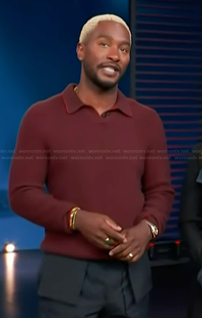 Scott’s red knit collared sweater on Access Hollywood