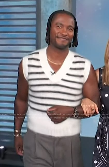 Scott’s white striped cashmere vest on Access Hollywood