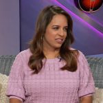 Seema’s lavender knit short sleeve sweater on The Kelly Clarkson Show