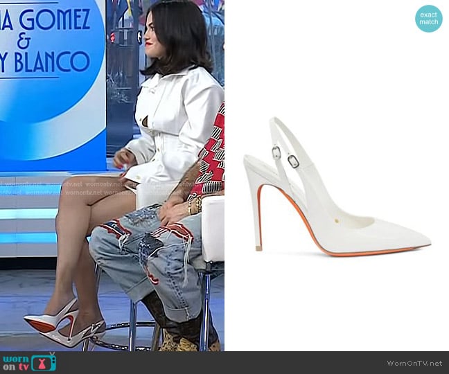 Santoni Patent Leather High-heel Slingback Pumps worn by Selena Gomez on Today