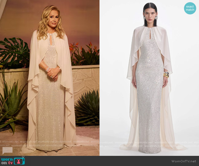 Self Portrait Cream Rhinestone Cape Maxi Dress worn by Kathy Hilton on The Real Housewives of Beverly Hills