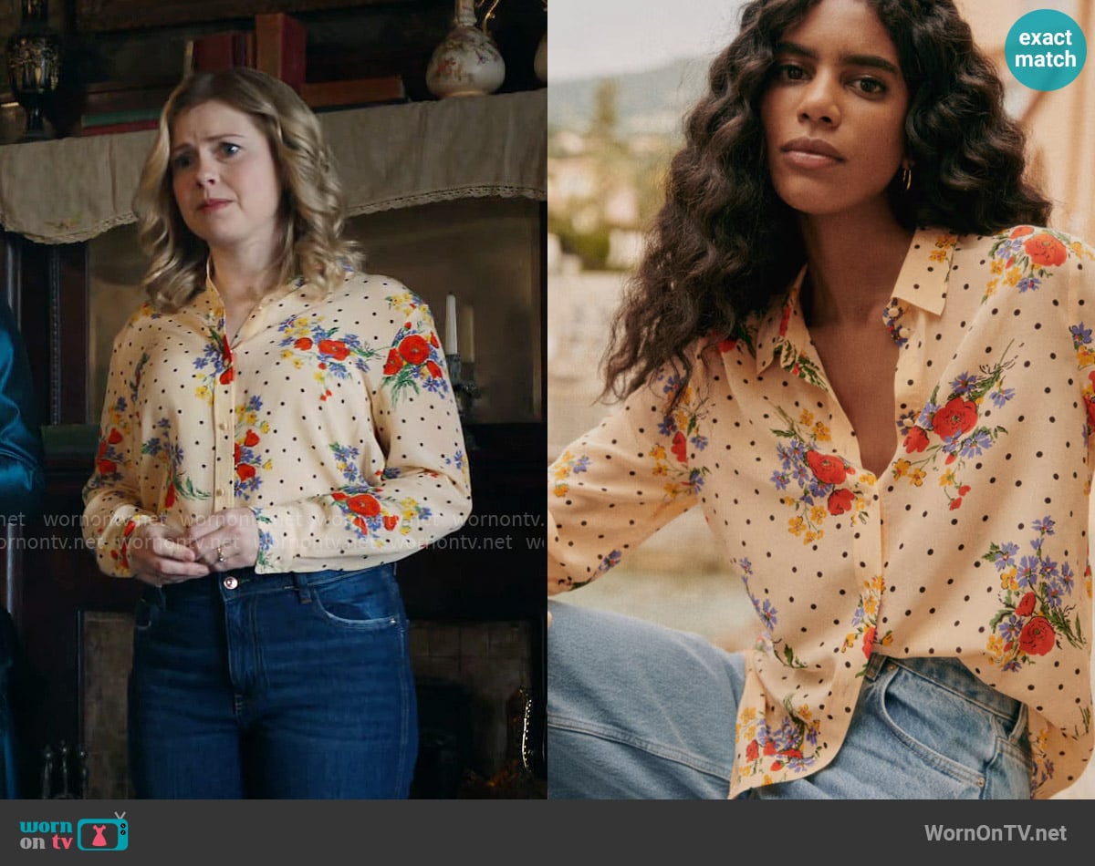 Sezane Ann Shirt in Poppy worn by Sam (Rose McIver) on Ghosts
