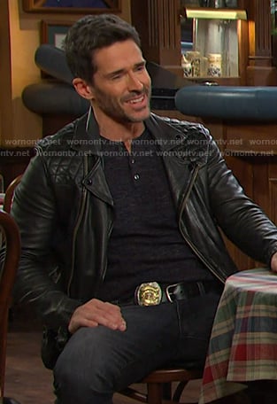 Shawn’s black leather moto jacket on Days of our Lives