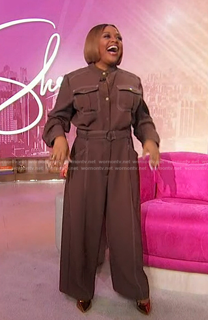 Sherri’s brown belted jumpsuit on Sherri