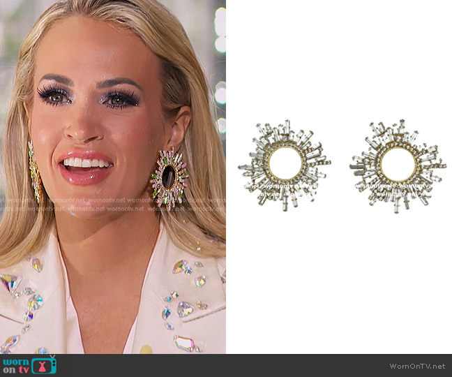 Shine Like Me Brand Havana Gold Earrings in White Crystal Spring worn by Carrie Underwood on American Idol