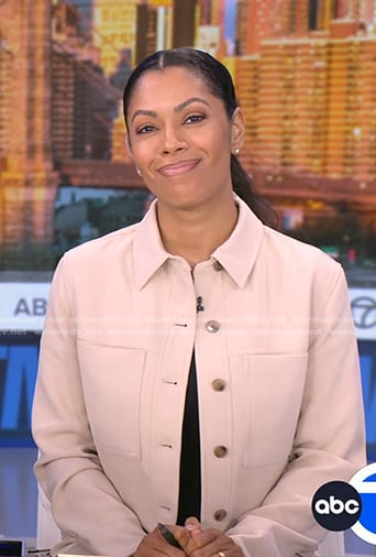 Shirleen’s beige cropped jacket on Good Morning America