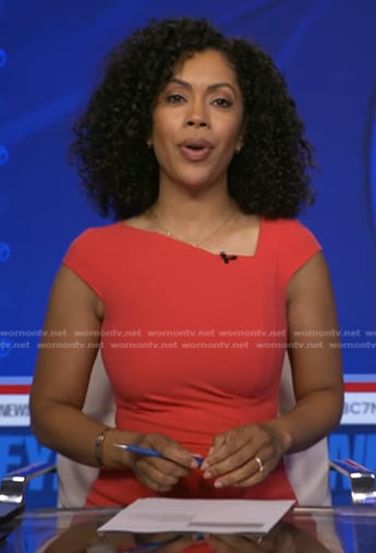 Shirleen’s red asymmetric neck dress on Good Morning America
