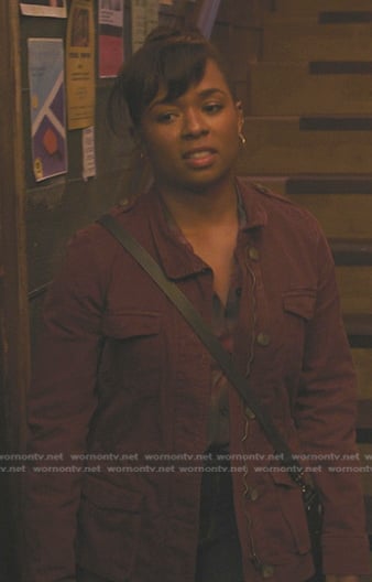 Simone’s burgundy utility jacket on Greys Anatomy
