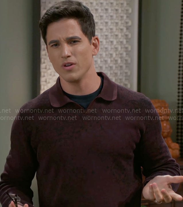 Smitty’s purple printed polo sweater on Beyond the Gates