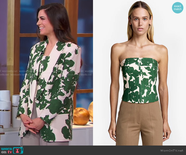 Smythe Bustier Top in Green Floral worn by Erica Wark on Good Morning America