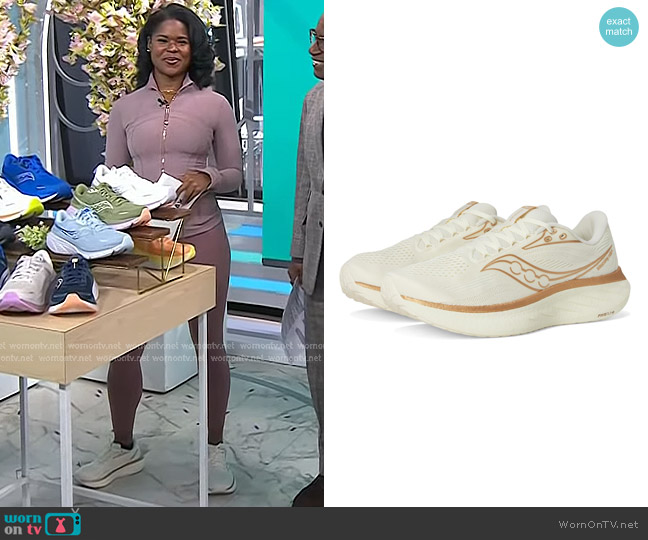 Saucony Ride 18 Running Shoe in Vanilla worn by Ciara Lucas on Today