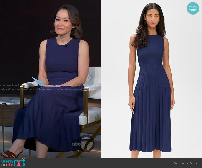 Staud Elyse Dress in Navy worn by Eva Pilgrim on Good Morning America