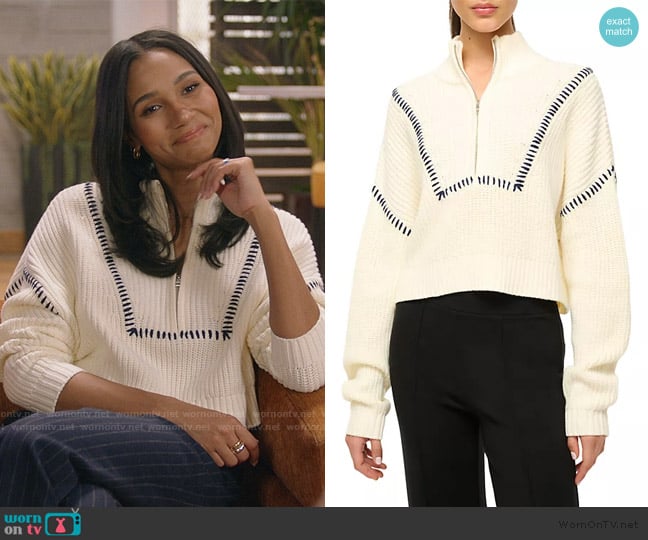 Staud Hampton Cropped Sweater worn by Layla Keating (Greta Onieogou) on All American
