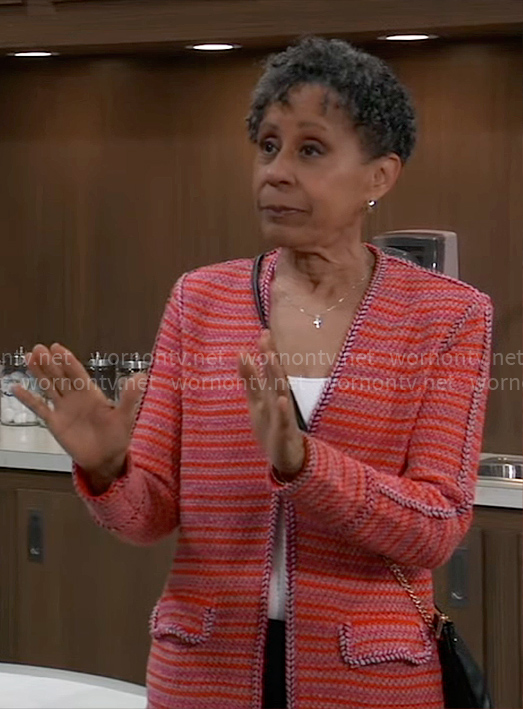 Stella’s red knit jacket on General Hospital