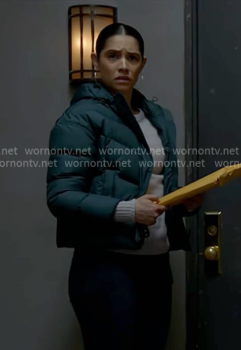 Stella’s teal green puffer jacket on Chicago Fire