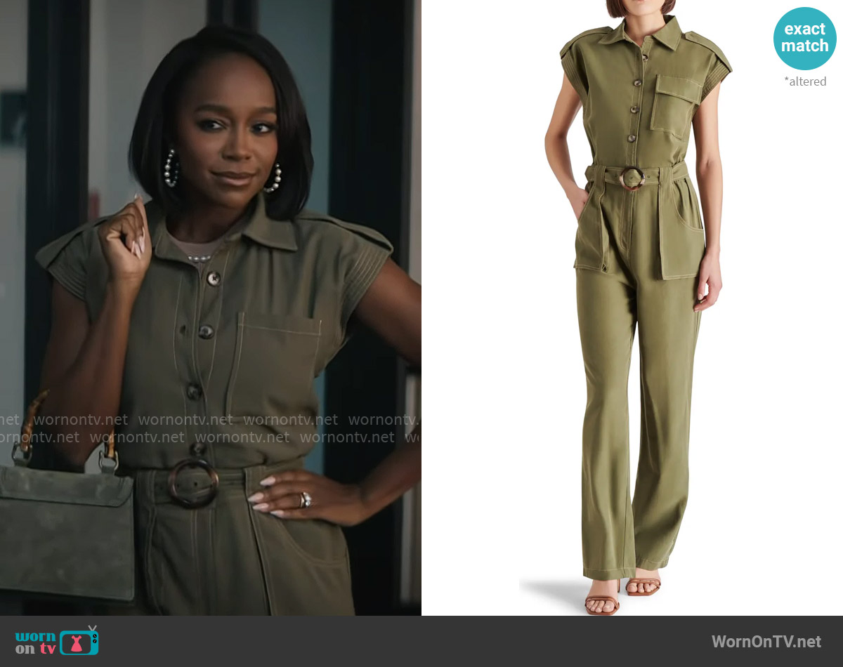 Steve Madden Gene Belted Utility Jumpsuit worn by Catherine (Aja Naomi King) on Grosse Pointe Garden Society