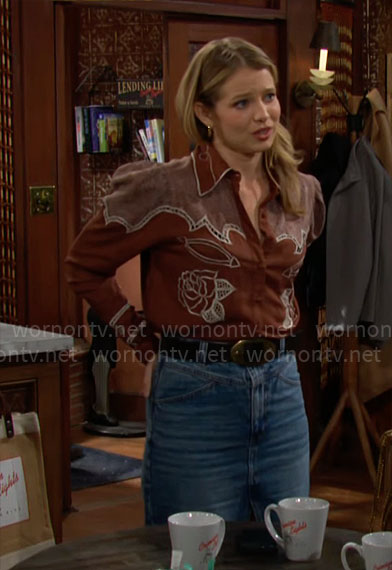 Summer’s brown embroidered western shirt on The Young and the Restless