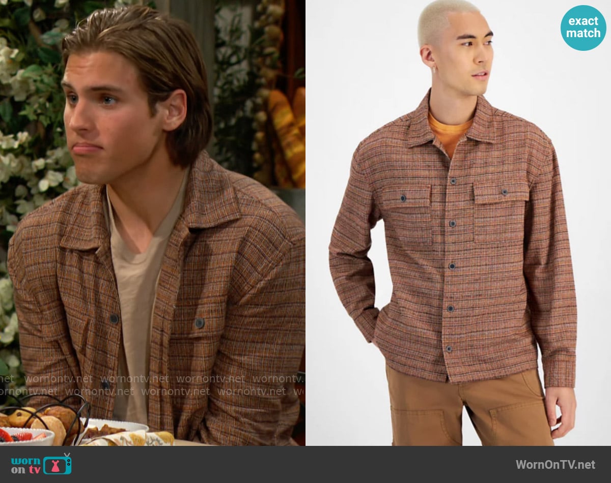Sun + Stone Storm Printed Overshirt in Cumin worn by Will Spencer (Crew Morrow) on The Bold and the Beautiful