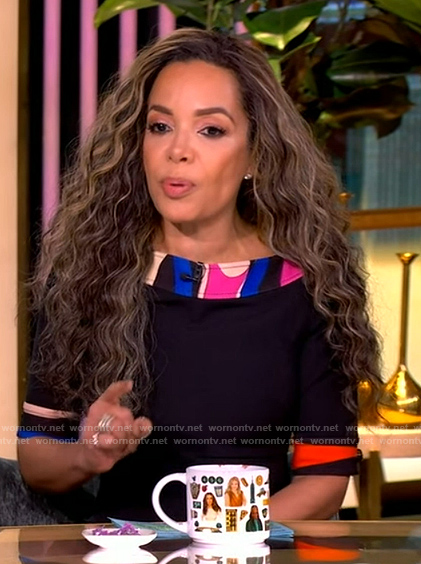 Sunny’s black embroidered trim dress on The View