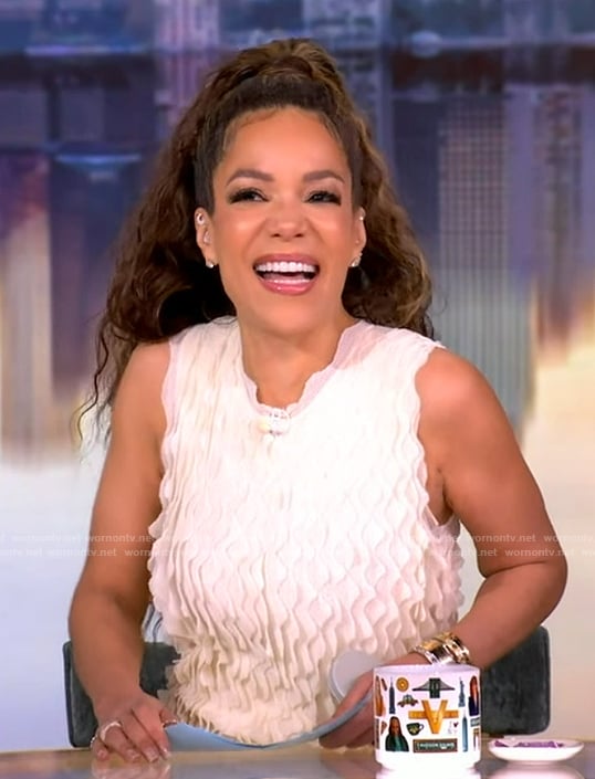 Sunny’s white textured top and skirt on The View