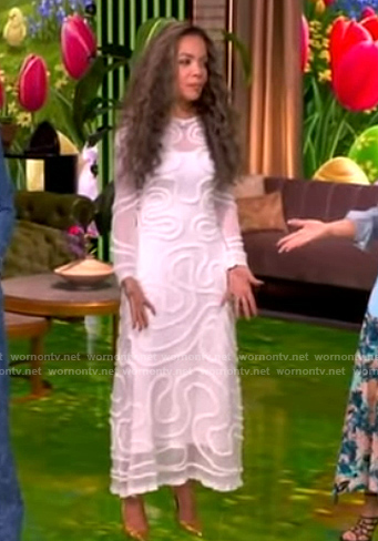 Sunny’s white embroidered midi dress on The View