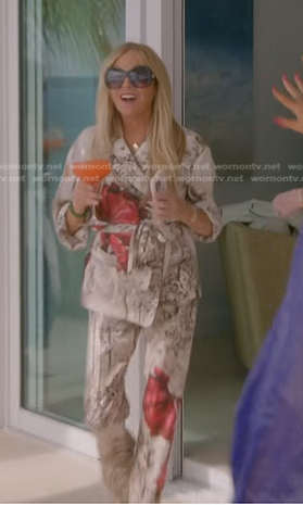 Sutton’s white floral shirt and pants on The Real Housewives of Beverly Hills